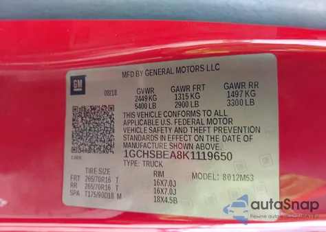 2019 Chevrolet Colorado Wt from USA, damaged, VIN 1GCHSBEA8K1119650